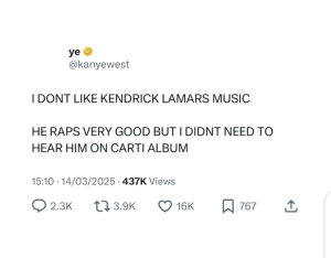 I Don't Like Kendrick Lamar's Music - Kanye West