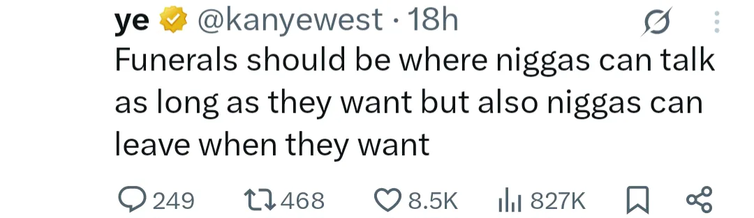 My funeral needs to be at least a week long - Kanye West Sparks Alarm